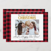 Aangepaste foto Kerstkaart rode buffel check (Voorkant / Achterkant)