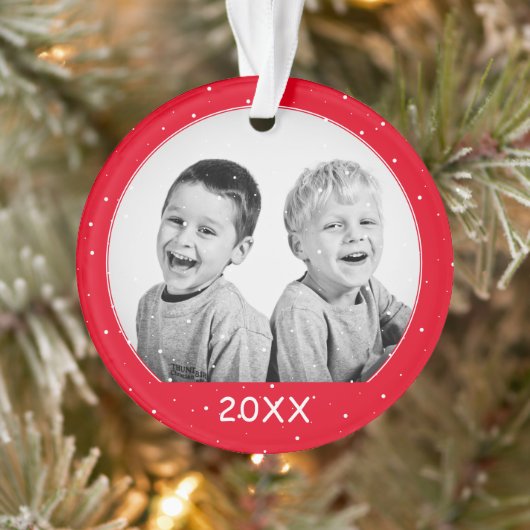 Aangepaste foto-kerstkerst van Red Snowflake Ornament (Boom)