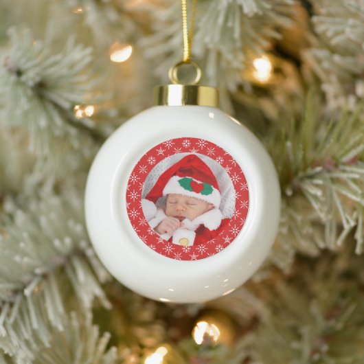 Aangepaste foto Kerstman Baby Rode Achtergrond Sne Keramische Bal Ornament (Boom)