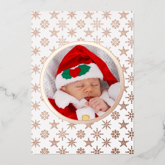 Aangepaste foto Kerstman Baby Sneeuwvlokken Wit Ro Folie Feestdagenkaart (Voorkant)