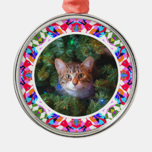 Aangepaste foto Kerstmis Kat Mama Papa Kleurrijk Metalen Ornament