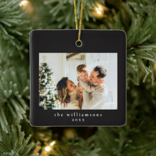 Aangepaste foto Kerstmis Zwart Eenvoudig Gezin Keramisch Ornament
