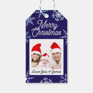 Aangepaste foto Kerstsneeuwvlokken Personaliseer B Cadeaulabel