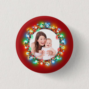 Aangepaste foto Kerstvakantie gloeilampen Ronde Button 3,2 Cm