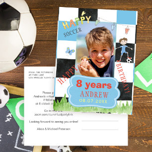 Aangepaste foto kinderen voetbal virtueel verjaard uitnodiging briefkaart