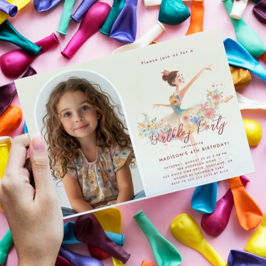 Aangepaste foto Kleine Ballerina en Bloemen Verjaa Kaart
