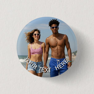 Aangepaste foto-knopspeld – Gepersonaliseerde teks Ronde Button 3,2 Cm