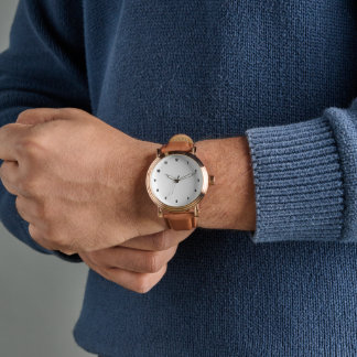 Aangepaste foto kunst tekst Heren Goud Vintage Tan Horloge