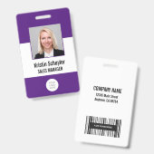 Aangepaste foto logo barcode modern paars wit badge (Voor- en achterkant)