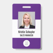 Aangepaste foto logo barcode modern paars wit badge (Voorzijde)