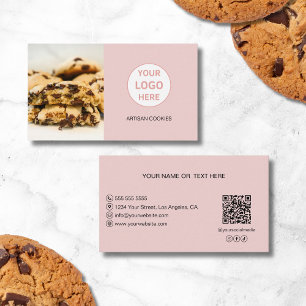 Aangepaste Foto Logo QR Roze Bakkerij Visitekaartje