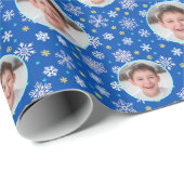 Aangepaste foto Logo Snowflake Royal Navy Blue Cadeaupapier (Rol Hoek)