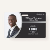 Aangepaste foto-Logo streepjescode werknemer grijs Badge (Voorkant)