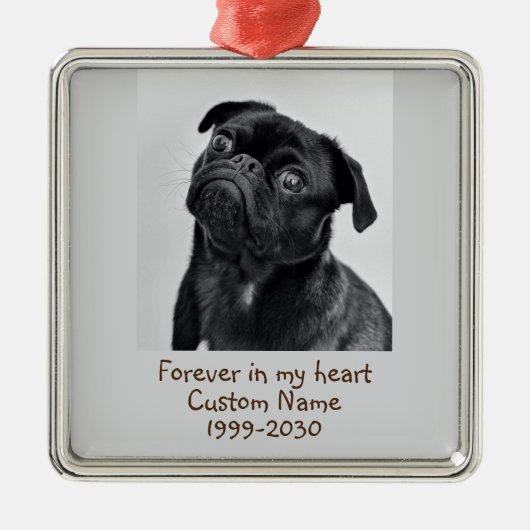 Aangepaste foto Memorial Keepsake Pug Dog Metalen Ornament (Voorkant)