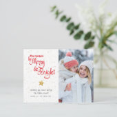 Aangepaste foto Merry BrightScript Gold Star Rusti Feestdagenkaart (Staand voorkant)