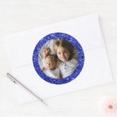 Aangepaste foto met blauw glitter-Lijst Ronde Sticker (Envelop)