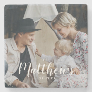 Aangepaste foto met familienaam en vastgesteld jaa stenen onderzetter