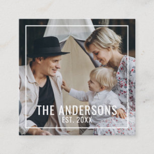 Aangepaste foto met familienaam en vastgesteld jaa vierkante visitekaartje