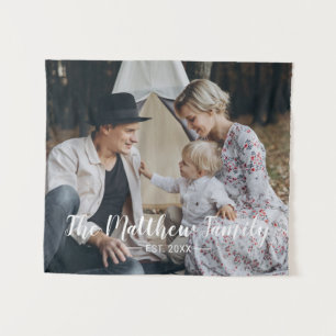 Aangepaste foto met familienaam en vastgesteld jaa wandkleed