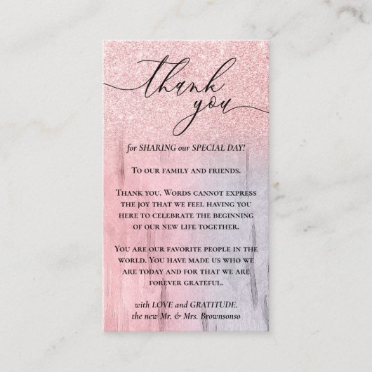 Aangepaste foto met glitz Sparkle Pink Hartelijk d Informatiekaartje (Voorkant)