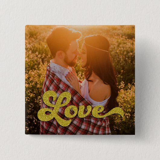 Aangepaste foto met Gold Love Overlay Vierkante Button 5,1 Cm (Voorkant)