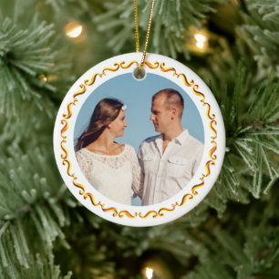 Aangepaste foto met gouden lijst keramisch ornament