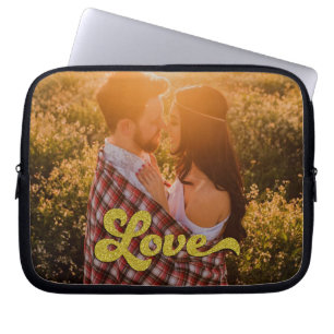 Aangepaste foto met gouden Love-overlay Laptop Sleeve