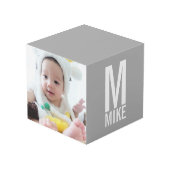 Aangepaste foto met monogram en naam kubus (Achter hoekig)