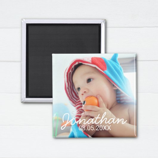 Aangepaste foto met naam en datum magneet