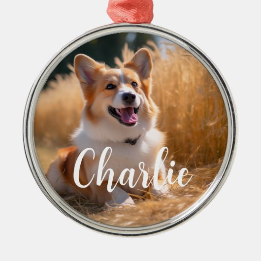 Aangepaste foto met naam metalen ornament (Voorkant)