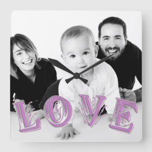Aangepaste foto met overlay voor LOVE Typografie Vierkante Klok