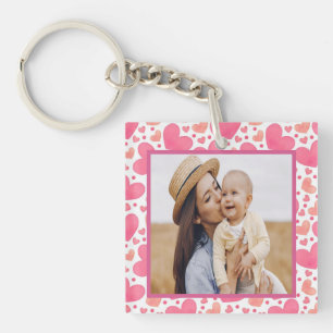 Aangepaste foto met roze harten achtergrond sleutelhanger