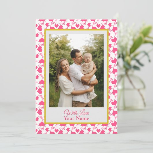 Aangepaste foto met roze liefdesharten (Staand voorkant)