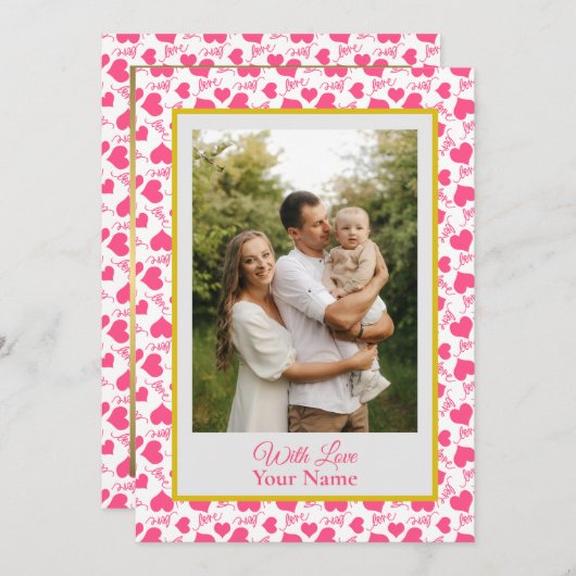 Aangepaste foto met roze liefdesharten (Voorkant / Achterkant)