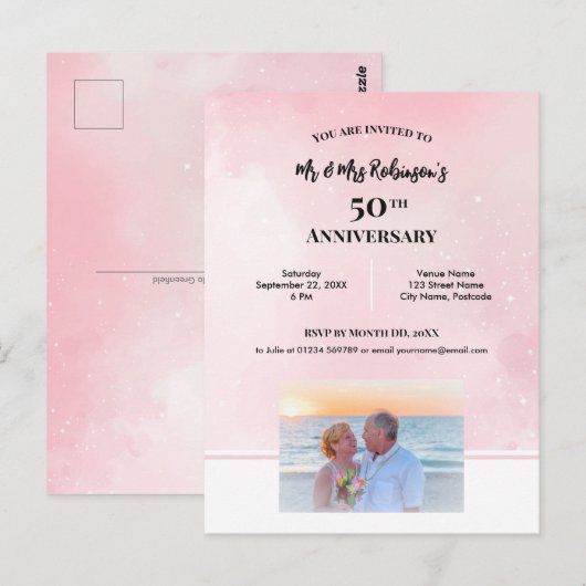 Aangepaste foto met sterrenhemel roze 50ste verjaa briefkaart (Voorkant / Achterkant)