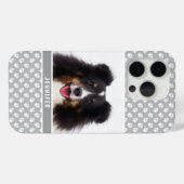 Aangepaste foto met witte poten op grijs & naam Case-Mate iPhone case (Achterkant (horizontaal))