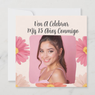 Aangepaste Foto Mis Quince Flores Quinceañera Rosa Kaart
