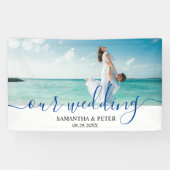 Aangepaste foto Modern Beach Wedding Gastenboek Spandoek (Horizontaal)