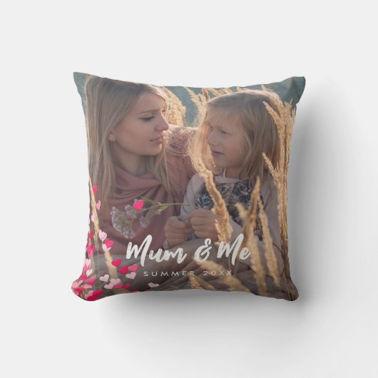 Aangepaste foto Modern Writing Scattered Pink Hear Kussen (Voorkant)