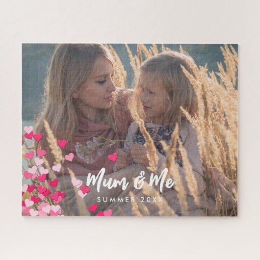 Aangepaste foto Modern Writing Scattered Pink Hear Legpuzzel (Horizontaal)