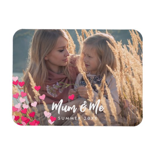 Aangepaste foto Modern Writing Scattered Pink Hear Magneet (Horizontaal)