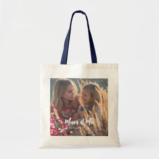 Aangepaste foto Modern Writing Scattered Pink Hear Tote Bag (Voorkant)