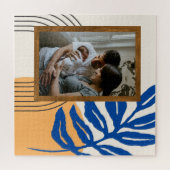 Aangepaste foto Moderne Abstracte botanische blauw Legpuzzel (Horizontaal)