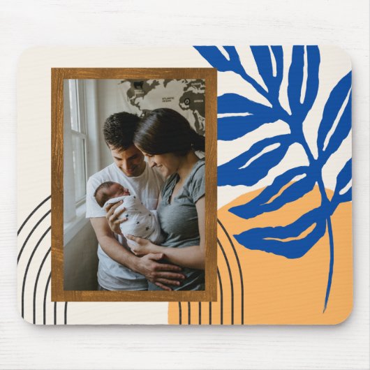 Aangepaste foto Moderne Abstracte botanische blauw Muismat (Voorkant)