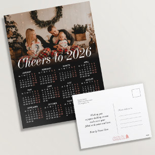 Aangepaste Foto Moderne Zwarte Kalender 2026 Famil Feestdagenkaart