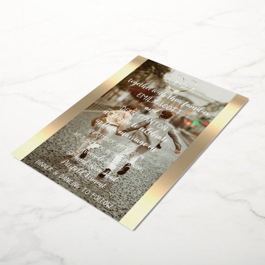 Aangepaste foto Monogram Evenement Hart Modern Folie Uitnodiging (Gedraaid)