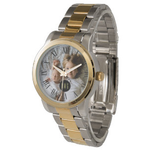 Aangepaste foto   Monogram   Romeinse cijfers Horloge