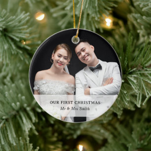 Aangepaste foto & naam Eerste kerst als mijnheer & Keramisch Ornament