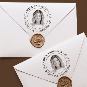 Aangepaste foto, naam en retour houten adres 	rubberstempel
