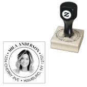 Aangepaste foto, naam en retouradres van hout rubberstempel (Gestempeld)
